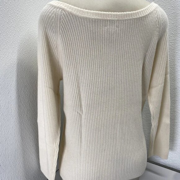 NEW STATE CASHMERE Off-Shoulder V-Neck Sweater • Size XL • Undyed White - Picture 4 of 8